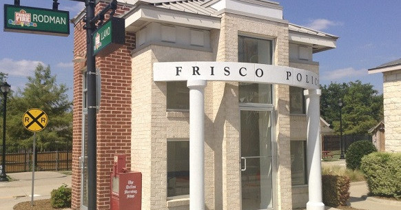 Frisco, TX Safety Town Miniature Police Station With Red Bricks and White Pillars